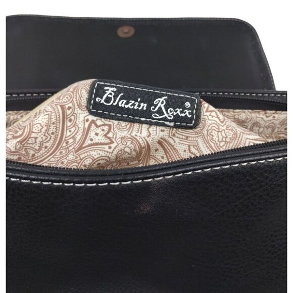 Blazin Roxx Faux Leather Large Rhinestone Cross Handbag Over Shoulder Purse - Picture 2 of 7